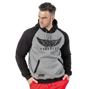 BLUZA KANGURKA WINGS BLACK & DARK GRAY MELANGE-Proudest Online